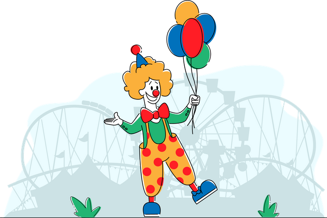 Big Top lächelnder Joker mit Luftballons  Illustration