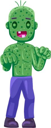 Cartoon Green Zombie Character Design Flat Style For Halloween Illustration