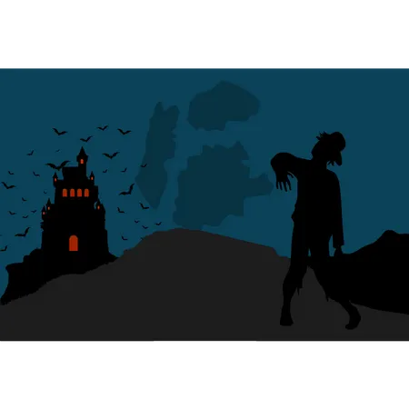 Zombie auf dem Weg zum Schloss  Illustration