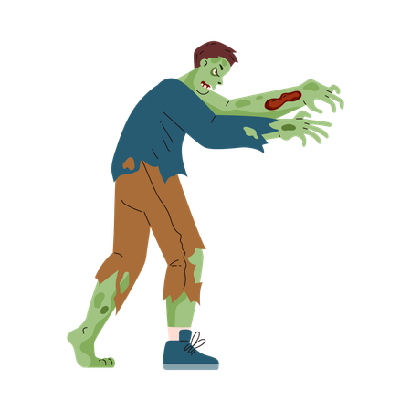 Zombie con ropa hecha jirones que va a buscar una presa  Illustration