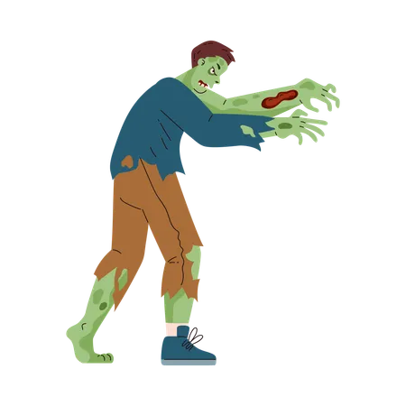 Zombie con ropa hecha jirones que va a buscar una presa  Illustration