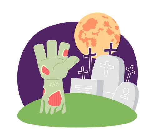 Zombie graveyard in Halloween night  Illustration