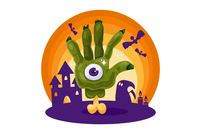 Halloween Poster With Zombie Hand At Haunted House Background Scary Element For Holiday Card Flyers Party Invitations And Posters Design Vector Illustration イラスト