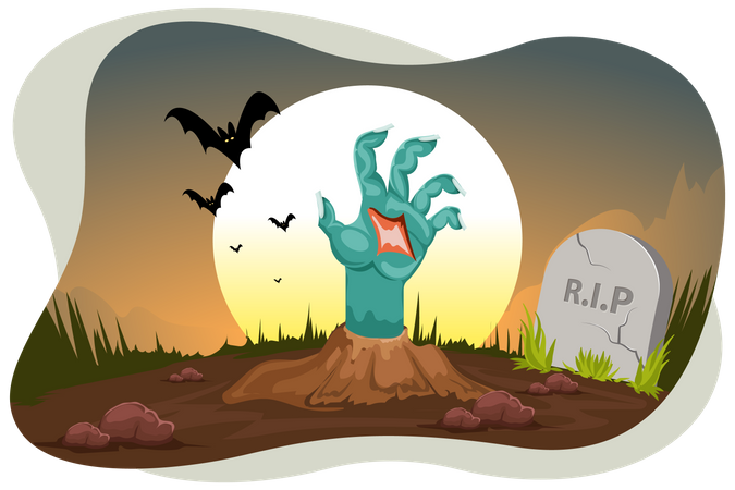 Zombie hand coming out of grave Illustration