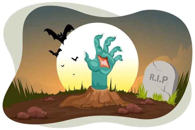 Zombie hand coming out of grave  Illustration