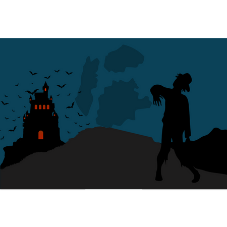 Zombie heading to castle  Illustration