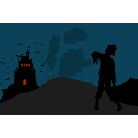 Zombie heading to castle  Illustration