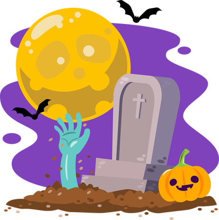 Zombie out of tombstone in halloween full moon night  Illustration