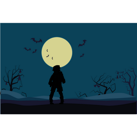 Zombie standing in scary place  Illustration