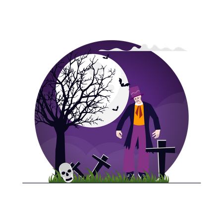 Zombie walking in Graveyard  Illustration