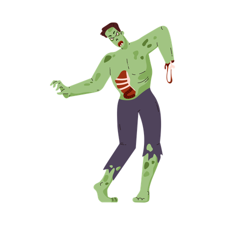 Zombie without arm and wound on ribs  Illustration