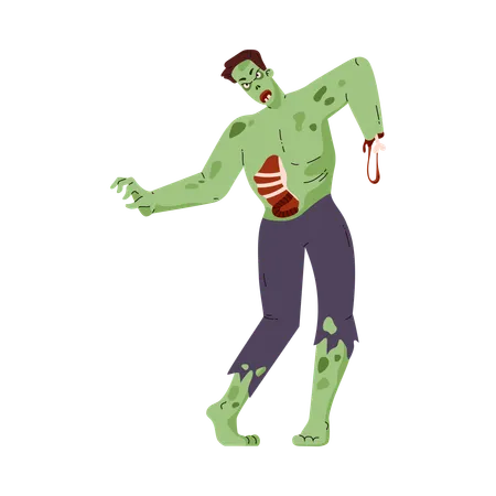 Zombie without arm and wound on ribs  Illustration