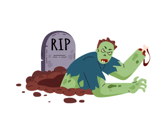 Zombie without hand with bone sticking out  Illustration