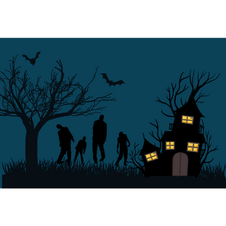 Zombis, caminando en la noche de halloween.  Ilustración