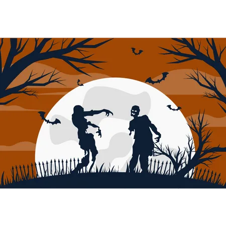 Zombies en la noche de halloween  Illustration