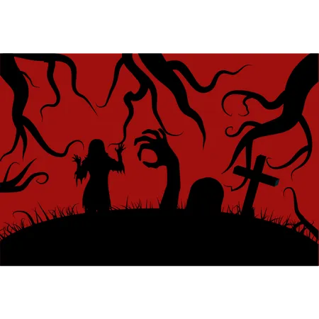 Zombies in graveyard Illustration