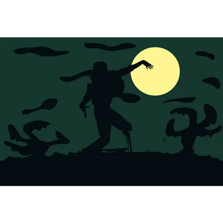 Zombies laufen in der Halloween-Nacht herum  Illustration