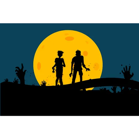 Zombies walking in halloween night  Illustration