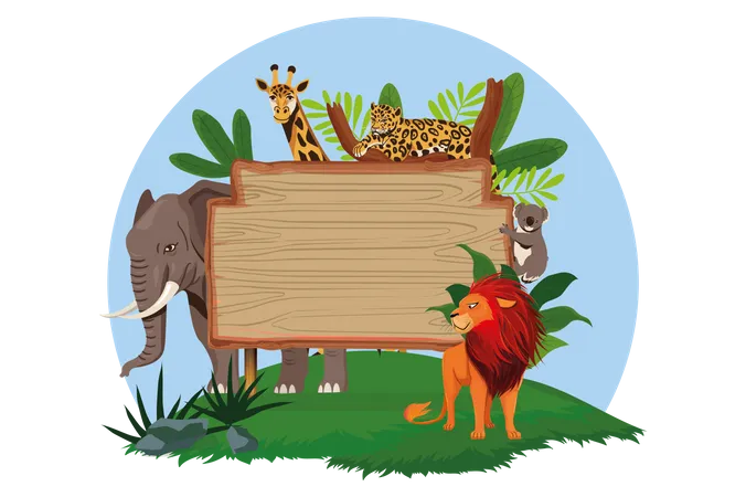 Zoológico con tablero en blanco  Ilustración