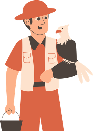 Zoo keeper with eagle bird  Illustration