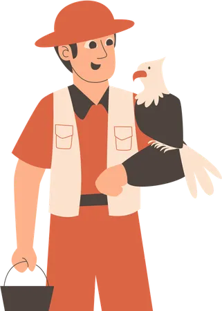 Zoo keeper with eagle bird  Illustration