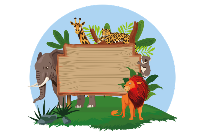 Zoo with blank board  Illustration