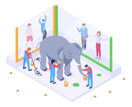 Zoo Workers Illustration
