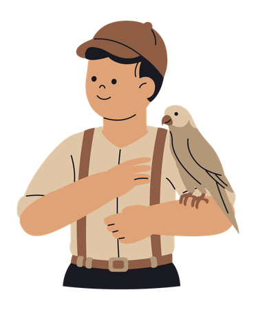 Zookeeper holding bird  Illustration