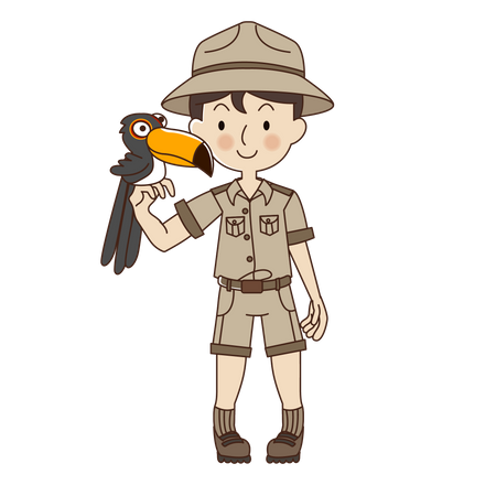 Zookeeper man with Toucan  Illustration