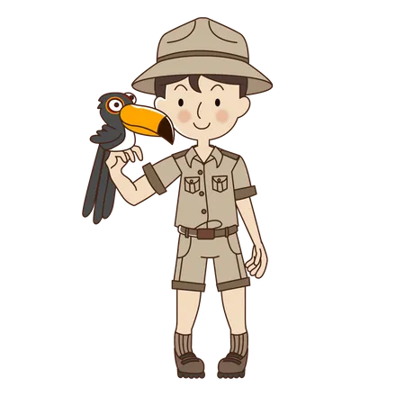 Zookeeper man with Toucan  Illustration