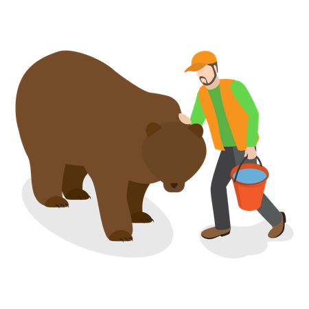 Zookeeper petting bear  Illustration
