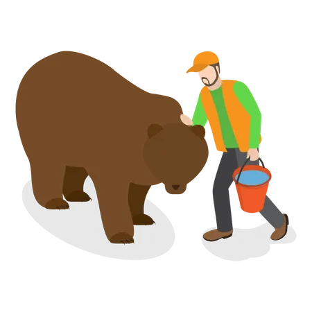 Zookeeper petting bear  Illustration
