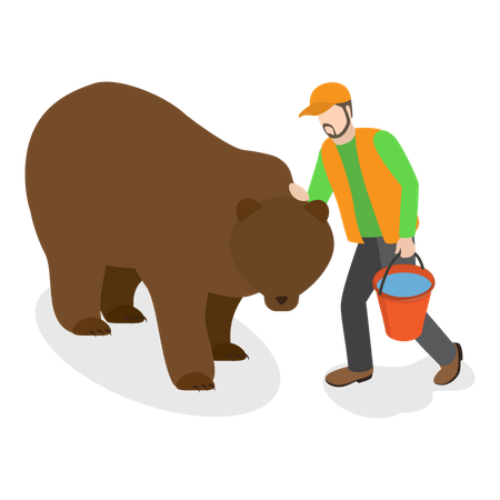 Zookeeper petting bear  イラスト