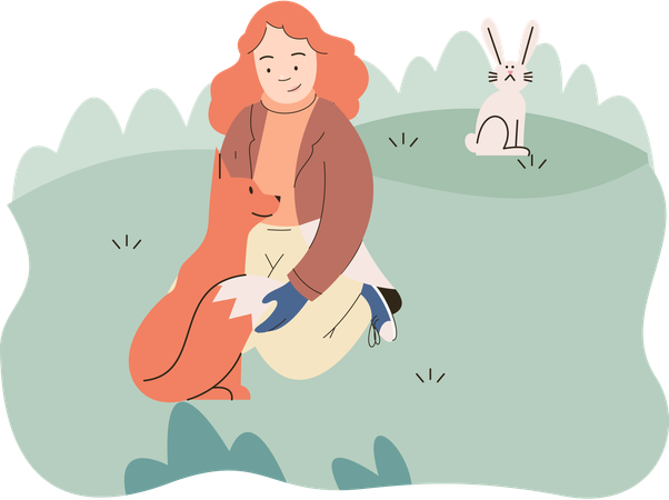 Zoologist study animals and birds in natural habitat  Illustration