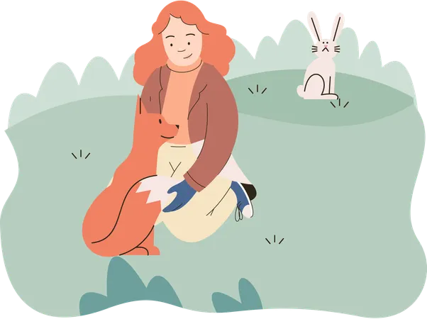 Zoologist study animals and birds in natural habitat  Illustration