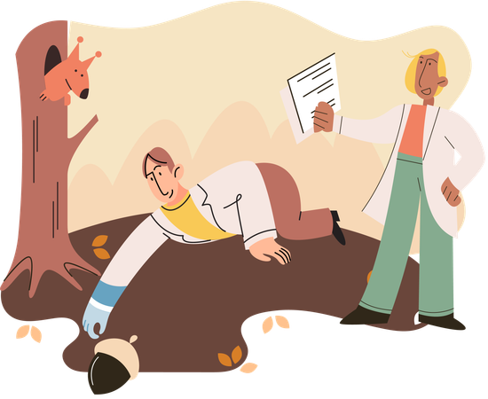Zoologist study animals and birds in natural habitat  Illustration