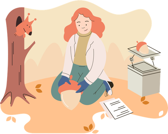 Zoologist study animals and birds in natural habitat  Illustration