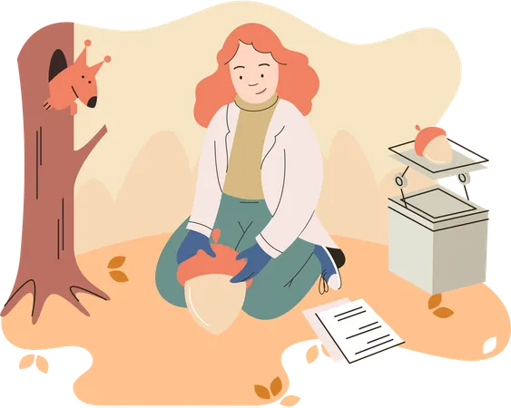 Zoologist study animals and birds in natural habitat  Illustration