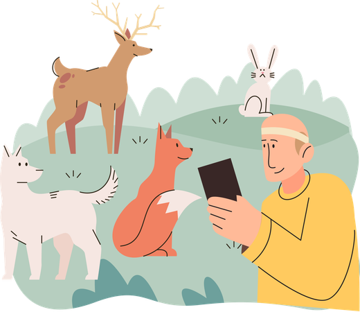 Zoologist study animals and birds in natural habitat  Illustration