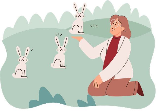 Zoologist study animals and birds in natural habitat  Illustration