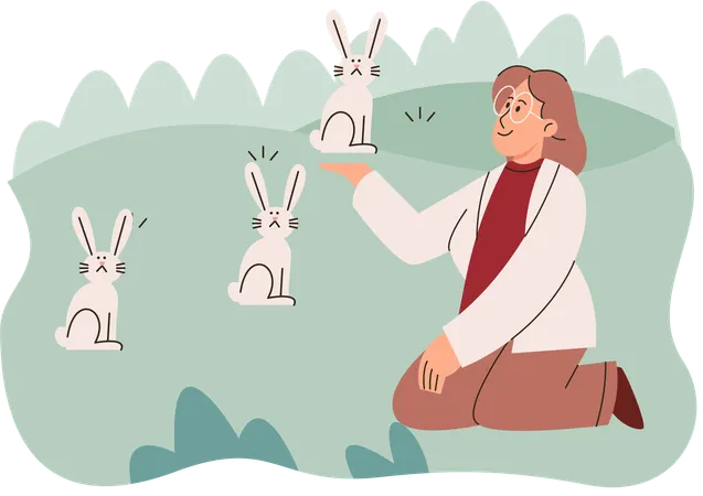 Zoologist study animals and birds in natural habitat  Illustration