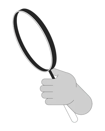 Zoom Magnifying Glass Cartoon Human Hand Outline Illustration Holding Loupe 2 D Isolated Black And White Vector Image Focus Exploration Lens Searching Flat Monochromatic Drawing Clip Art Illustration