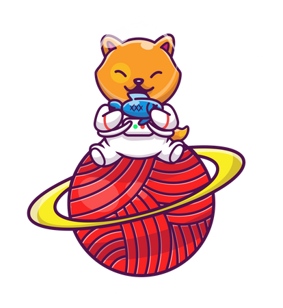 Astronauta zorro sentado en saturno  Ilustración