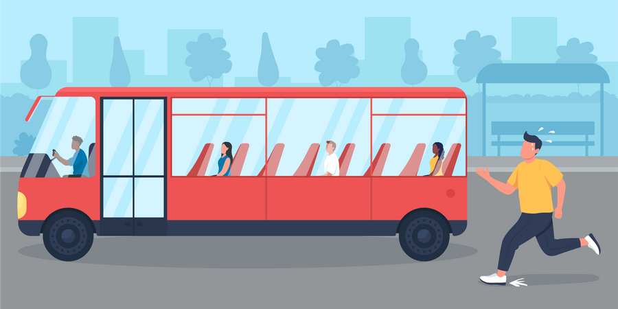 Zu spät zum Bus kommen  Illustration