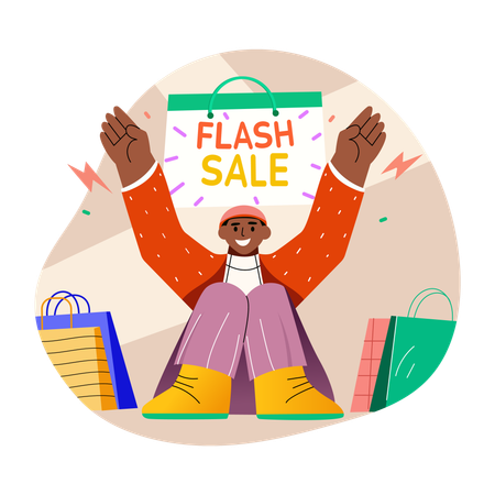 Zufriedener Kunde mit Flash-Sale-Typografie  Illustration