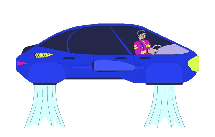 Zukünftiger fliegender Autofahrer  Illustration