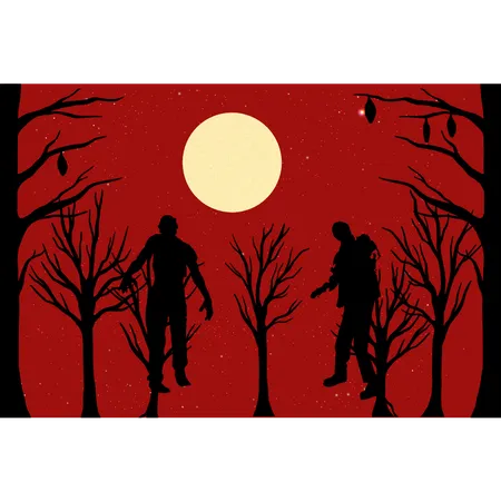 Zumbis na noite de Halloween na floresta  Ilustração