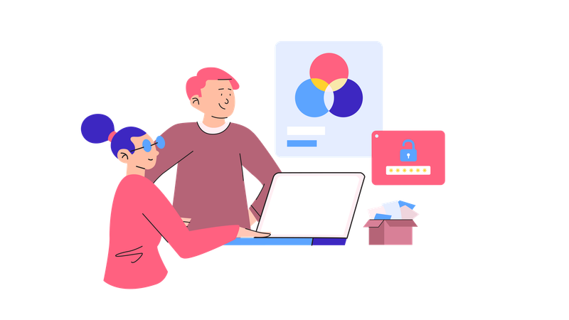 Zusammenarbeit am Computer  Illustration