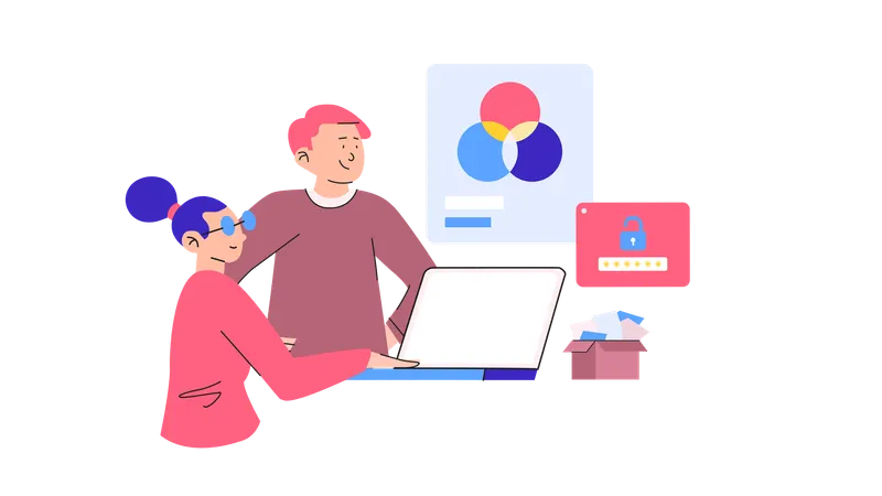Zusammenarbeit am Computer  Illustration