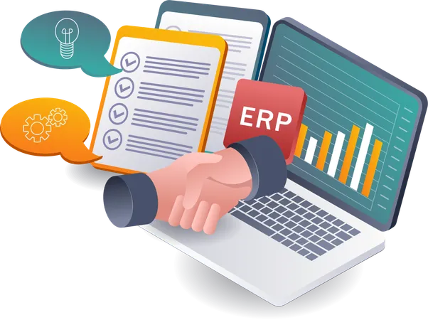 Zusammenarbeit bei der ERP-Systemintegration für Unternehmen  Illustration